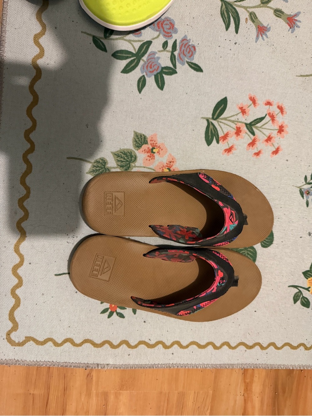 Coco Reef Brown Flip-Flops with Black and Pink Floral Straps